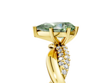 Yellow gold Fancy Green Pear  Solitaire Twist Band with Pave Prong Setting_64
