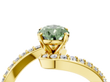 Yellow gold Fancy Green Pear  Solitaire Twist Band with Pave Set Diamonds and Four-Prong Setting_142