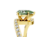 Yellow gold Fancy Green Pear  Solitaire Twist Band with Pave Set Diamonds and Four-Prong Setting_143