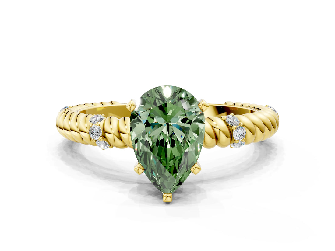 Yellow gold Fancy Green Pear  Solitaire Twisted Band Prong Set Engagement Ring_61
