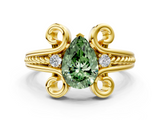 Yellow gold Fancy Green Pear  Solitaire Twisted Band Scroll Prong Ring_3