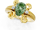 Yellow gold Fancy Green Pear  Solitaire Twisted Band Scroll Prong Ring_4