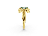 Yellow gold Fancy Green Pear  Solitaire Twisted Band Scroll Prong Ring_5