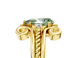 Yellow gold Fancy Green Pear  Solitaire Twisted Band Scroll Prong Ring_8