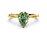 Yellow gold Fancy Green Pear  Solitaire Twisted Band with Bead Prong Setting_378