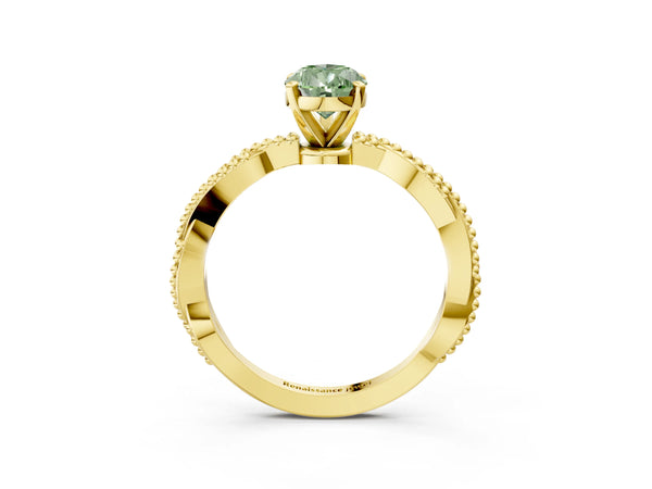 Yellow gold Fancy Green Pear  Solitaire Twisted Band with Bead Prong Setting