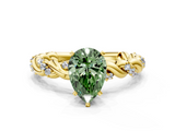Yellow gold Fancy Green Pear  Solitaire Twisted Band with Pavé Accents and Four-Prong Setting_3