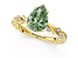 Yellow gold Fancy Green Pear  Solitaire Twisted Band with Pavé Accents and Four-Prong Setting_4
