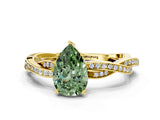 Yellow gold Fancy Green Pear  Solitaire Twisted Pave Diamond Ring with Four-Prong Setting_101