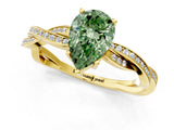 Yellow gold Fancy Green Pear  Solitaire Twisted Pave Diamond Ring with Four-Prong Setting_102