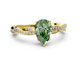 Yellow gold Fancy Green Pear  Solitaire Twisted Pave Diamond Ring with Four-Prong Setting_12