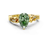 Yellow gold Fancy Green Pear  Solitaire Vine Band with Milgrain Prong Setting_3