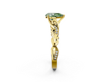 Yellow gold Fancy Green Pear  Solitaire Vine Band with Milgrain Prong Setting_5