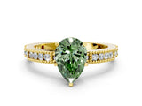 Yellow gold Fancy Green Pear  Solitaire with Pavé Band and Four-Prong Setting_318