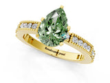 Yellow gold Fancy Green Pear  Solitaire with Pavé Band and Four-Prong Setting_319