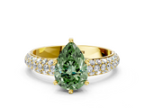 Yellow gold Fancy Green Pear  Solitaire with Pave Band and Four-Prong Setting_3