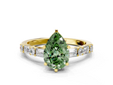 Yellow gold Fancy Green Pear  Solitaire with Side Baguettes and Channel Set Band_59