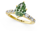 Yellow gold Fancy Green Pear  Solitaire with Side Baguettes and Channel Set Band_60
