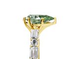 Yellow gold Fancy Green Pear  Solitaire with Side Baguettes and Channel Set Band_64