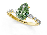 Yellow gold Fancy Green Pear  Solitaire with Side Stones on a Pavé Band and Four-Prong Setting_24