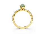 Yellow gold Fancy Green Pear  Solitaire with Side Stones on a Pavé Band and Four-Prong Setting_26