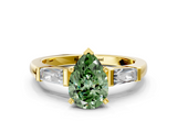 Yellow gold Fancy Green Pear  Solitaire with Tapered Baguette Side Stones on a Classic Band with Four-Prong Setting_56