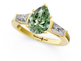 Yellow gold Fancy Green Pear  Solitaire with Tapered Baguette Side Stones on a Classic Band with Four-Prong Setting_57