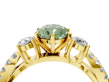 Yellow gold Fancy Green Pear  Three-Stone Diamond Ring with Pavé Split Shank and Four-Prong Setting_66
