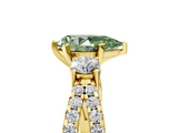 Yellow gold Fancy Green Pear  Three-Stone Diamond Ring with Pavé Split Shank and Four-Prong Setting_67