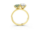 Yellow gold Fancy Green Pear  and Emerald Cut Toi Moi Ring with Prong Setting_66