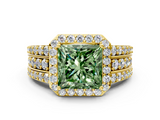 Yellow gold Fancy Green Princess -Cut Halo Diamond Ring with Split Shank and Four-Prong Setting_17