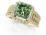 Yellow gold Fancy Green Princess -Cut Halo Diamond Ring with Split Shank and Four-Prong Setting_18