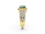 Yellow gold Fancy Green Princess -Cut Halo Diamond Ring with Split Shank and Four-Prong Setting_19