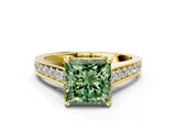 Yellow gold Fancy Green Princess  Brilliant Cut Diamond Engagement Ring with Pavé Band and Four-Prong Setting_29