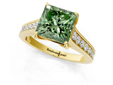 Yellow gold Fancy Green Princess  Brilliant Cut Diamond Engagement Ring with Pavé Band and Four-Prong Setting_30