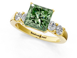 Yellow gold Fancy Green Princess  Brilliant Cut Diamond Five-Stone Prong Set Engagement Ring with Channel Band_1