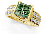 Yellow gold Fancy Green Princess  Brilliant Diamond Channel Set Wide Band Ring with Bezel Setting_1