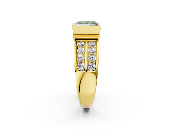Yellow Gold Princess Cut Half Bezel Channel Set Engagement Ring Setting for Fancy Green Center