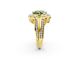 Yellow gold Fancy Green Princess  Brilliant Flower Halo Diamond Split Shank Ring_83