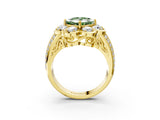 Yellow gold Fancy Green Princess  Brilliant Flower Halo Diamond Split Shank Ring_84