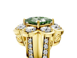 Yellow gold Fancy Green Princess  Brilliant Flower Halo Diamond Split Shank Ring_86