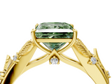 Yellow gold Fancy Green Princess  Brilliant Solitaire with Leaf Motif Band and Four-Prong Setting_39