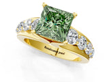 Yellow gold Fancy Green Princess  Brilliant Solitaire with Side Stones on a Pave Band and Four-Prong Setting_25