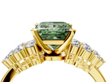 Yellow gold Fancy Green Princess  Cluster Diamond Engagement Ring with Pavé Band and Four-Prong Setting_4