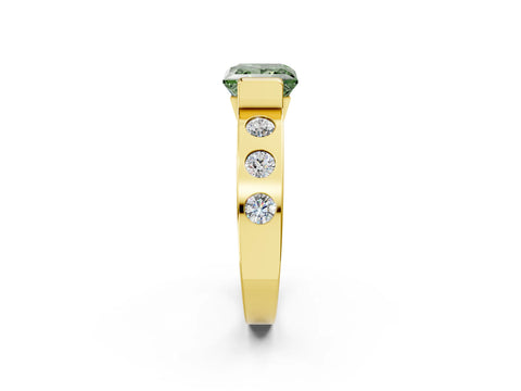 Yellow gold Fancy Green Princess Cut Brilliant Channel-Set Diamond Ring with Bezel Prong Setting_2
