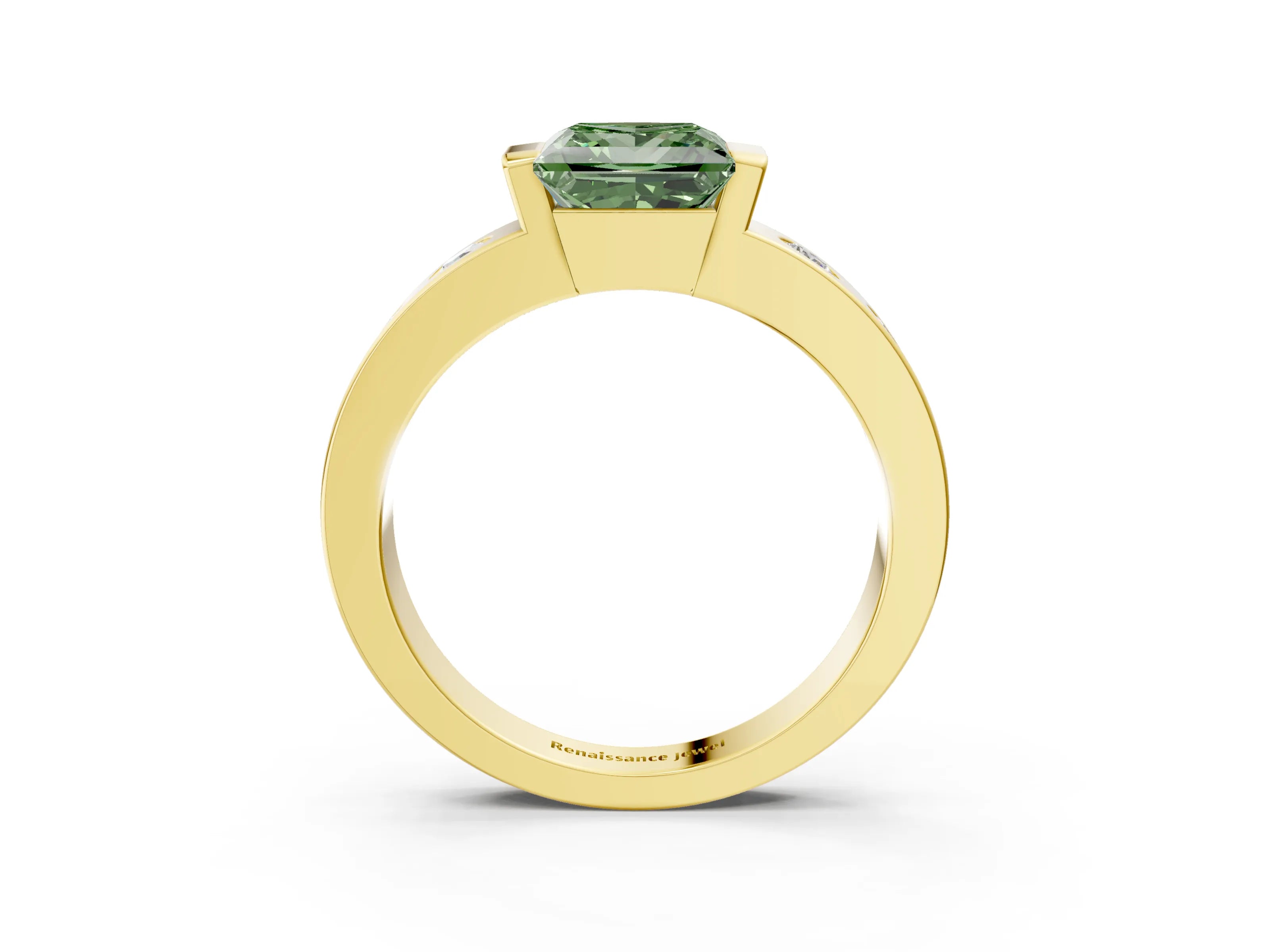 Yellow gold Fancy Green Princess Cut Brilliant Channel-Set Diamond Ring with Bezel Prong Setting_3