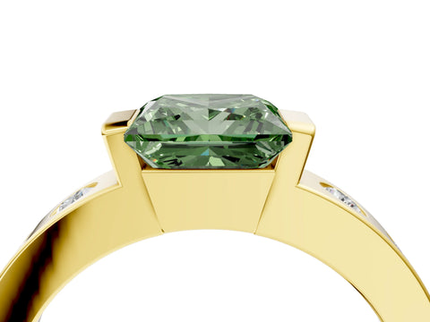 Yellow gold Fancy Green Princess Cut Brilliant Channel-Set Diamond Ring with Bezel Prong Setting_4