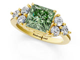 Yellow gold Fancy Green Princess Cut Brilliant Diamond Cluster Accent Solitaire Ring with Prong Setting_1