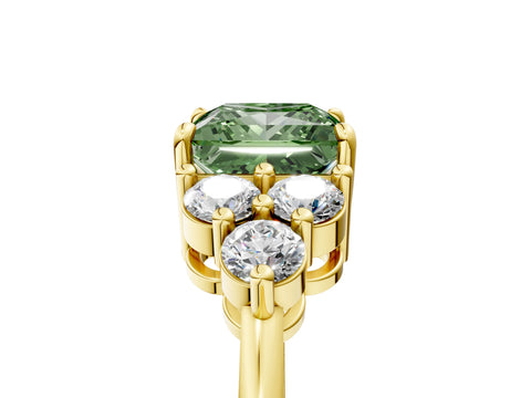 Yellow gold Fancy Green Princess Cut Brilliant Diamond Cluster Accent Solitaire Ring with Prong Setting_5