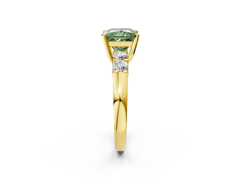 Yellow gold Fancy Green Princess Cut Brilliant Diamond Five-Stone Engagement Ring with Prong Setting on a Classic Band_5